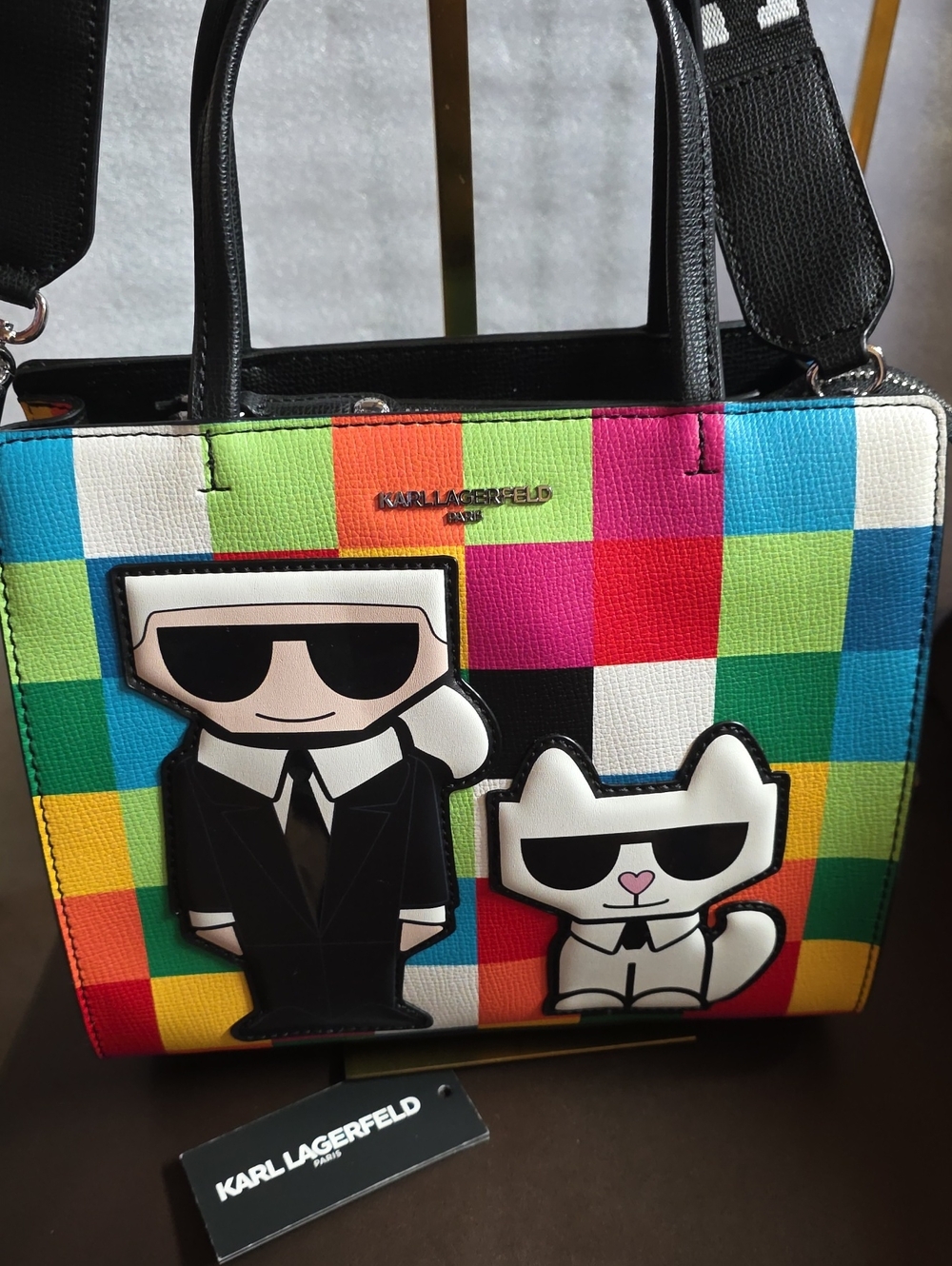 Karl Lagerfeld Tote with Character Appliqué & Matching Clip On Pouch Nwt - Picture 3 of 13
